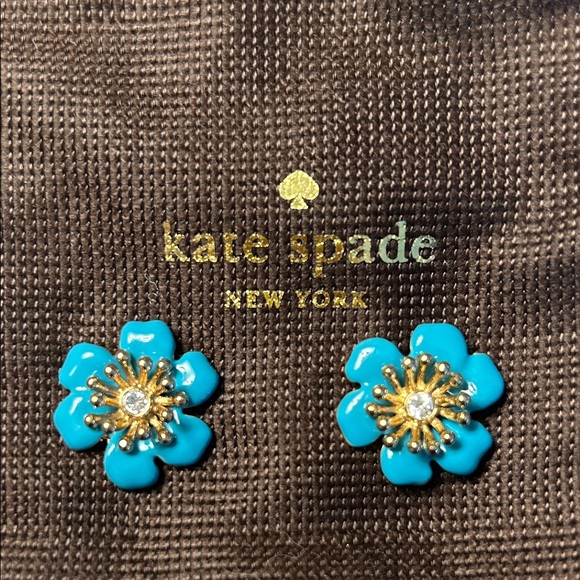 Kate Spade Blue Floral Earrings with Gold Detail - Picture 2 of 3